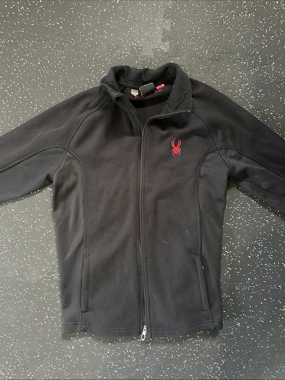 Men’s Spyder Black Fleece Jacket with Red Spider Emblem
